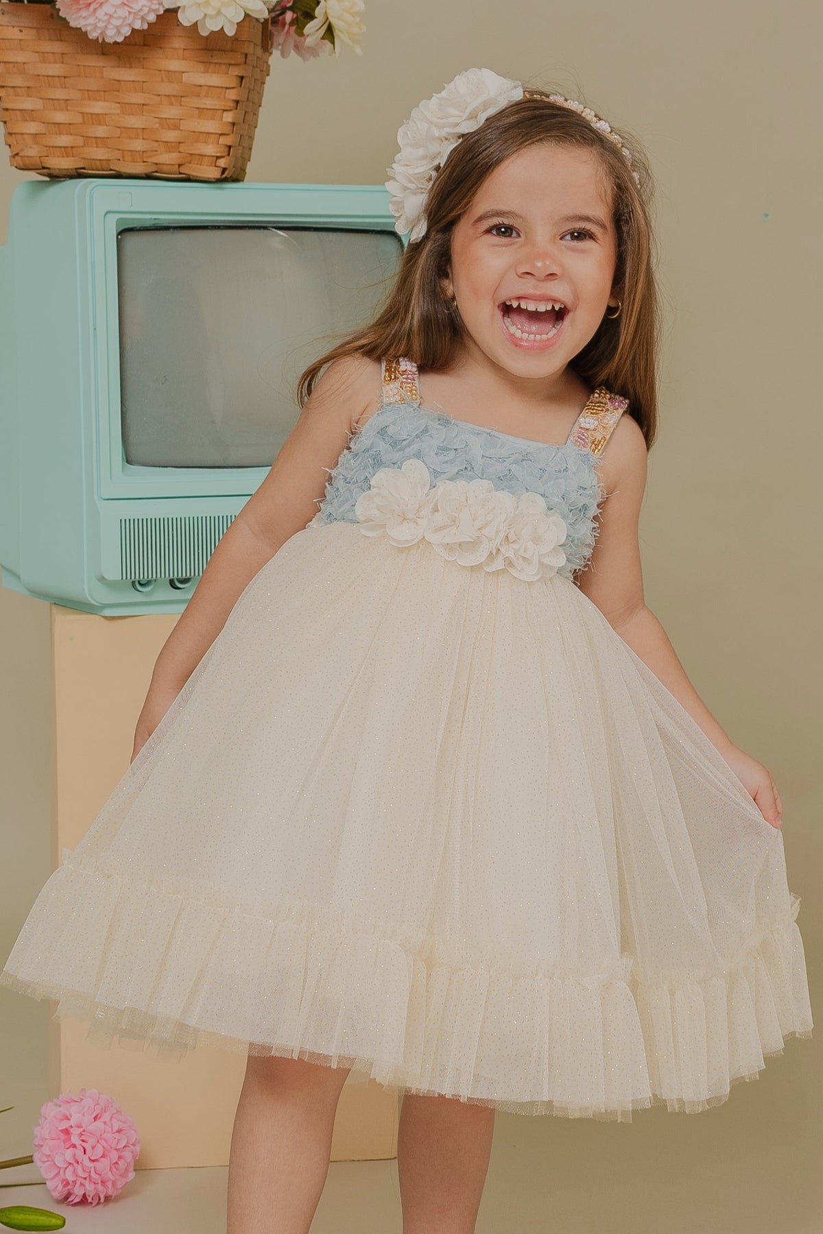 baby blue flower girl dresses Dress Alas – Princess Formal Dress 4T delicate white feathers Size:26 F040125 Blue Long Sleeve Dresses