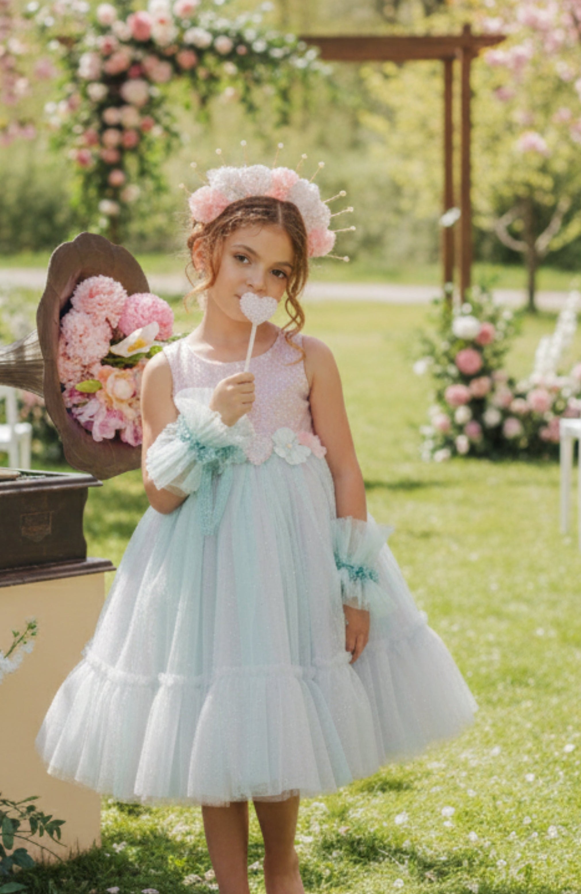 Blue and Pink Anastasia Dress – Luxury Girls Party & Flower Girl Dress