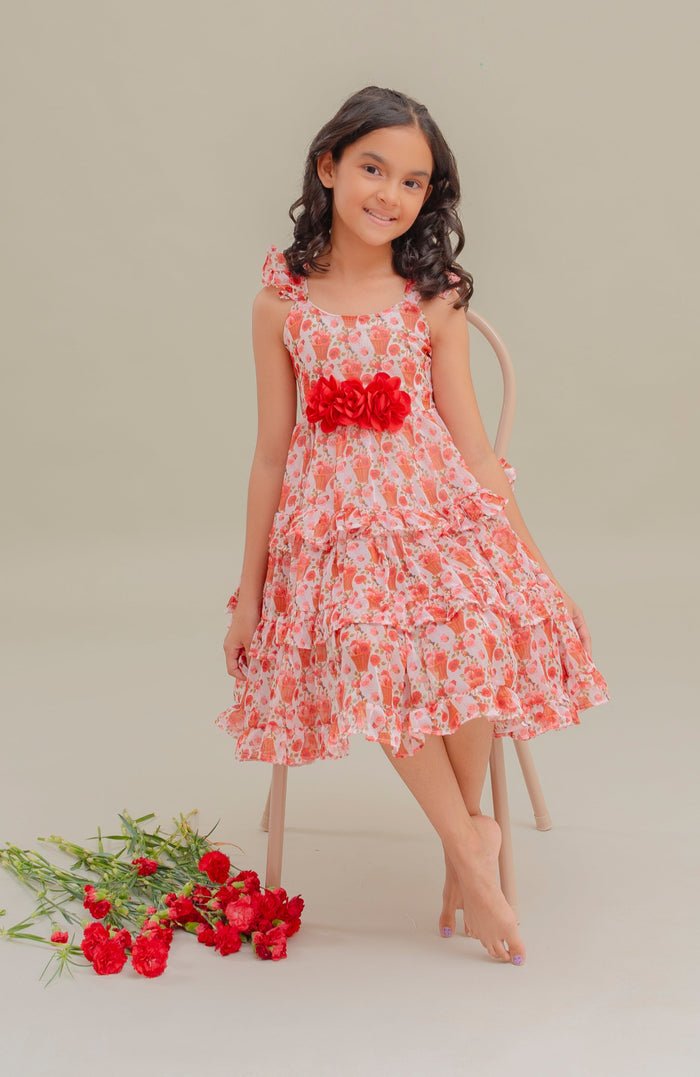 Vestido Para Niña Camelia Rojo Estampado