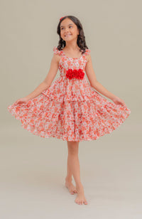 Vestido Para Niña Camelia Rojo Estampado