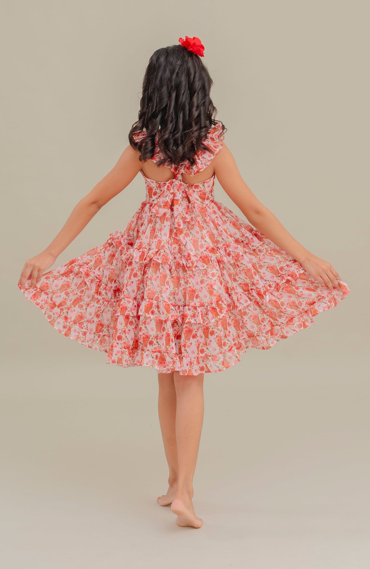 Vestido Para Niña Camelia Rojo Estampado