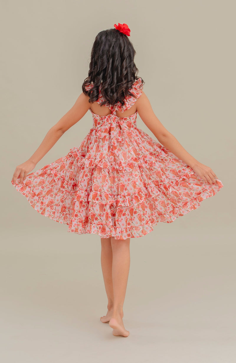 Vestido Para Niña Camelia Rojo Estampado