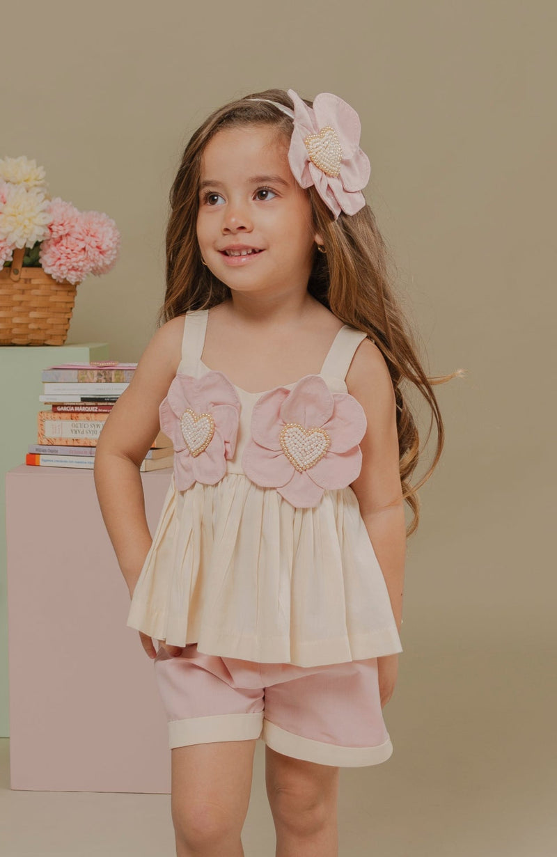 Conjunto Para Bebita Ecos Beige  (PRE-ORDEN - ENTREGA EN 15 DÍAS)