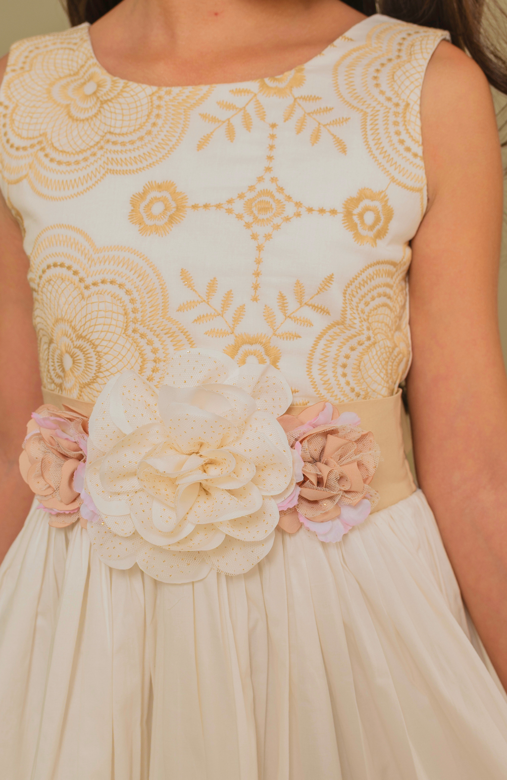 Elegant Beige Girls Dress Musica – Luxury Flower Girl & Party Dress